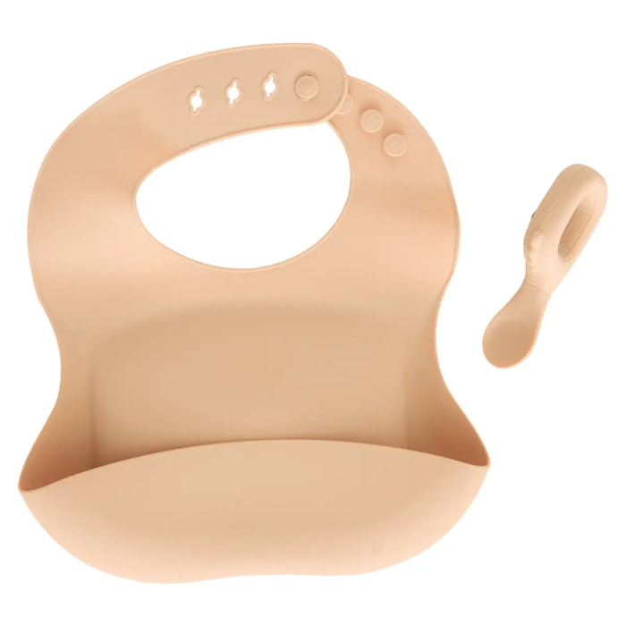 Set bavoir et cuillère Yum silicone beige