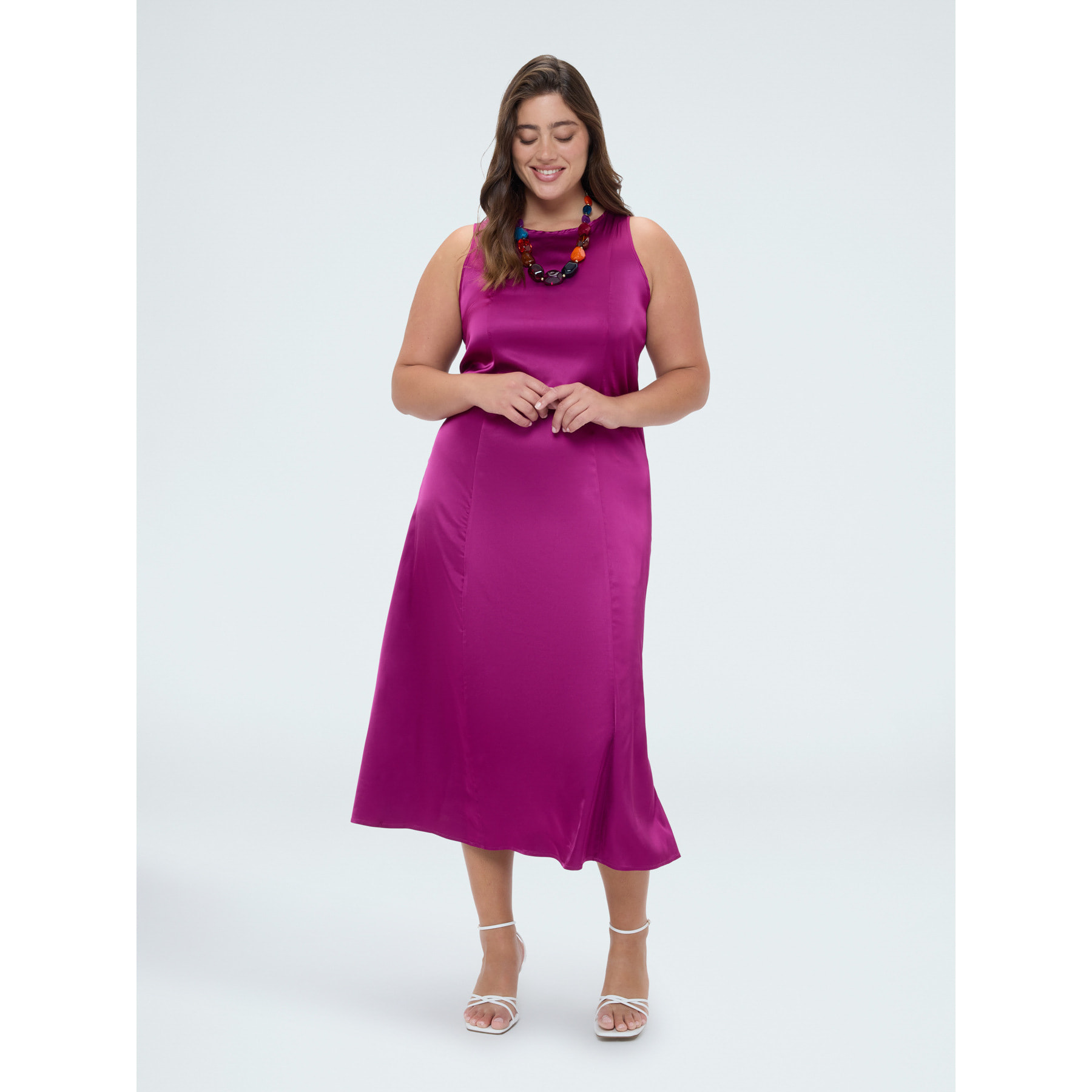 Fiorella Rubino - Vestito lungo smanicato in raso di viscosa - Fucsia
