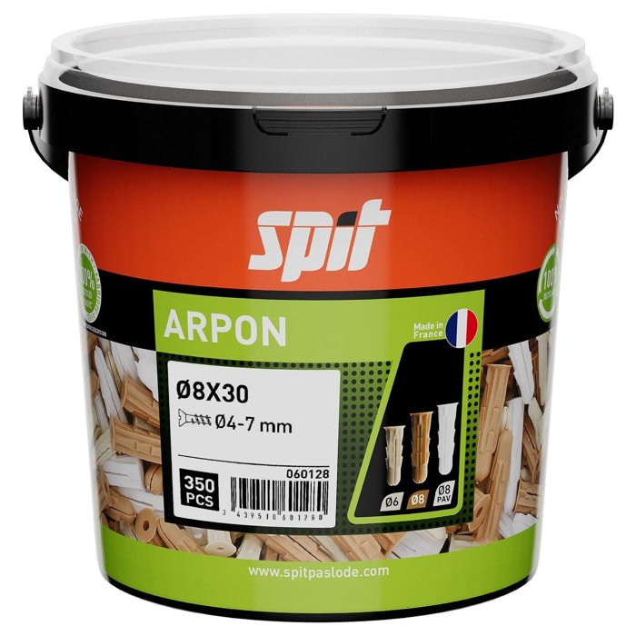 Cheville Arpon multi-matériaux - Ø 8 x 32 - Seau de 350 - SPIT - 060128
