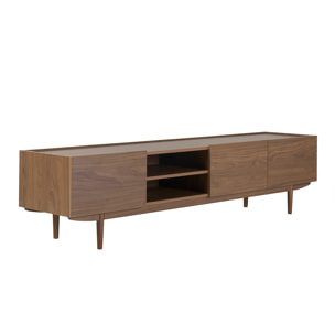 Meuble TV finition bois foncé noyer 3 portes L180 cm SANAA
