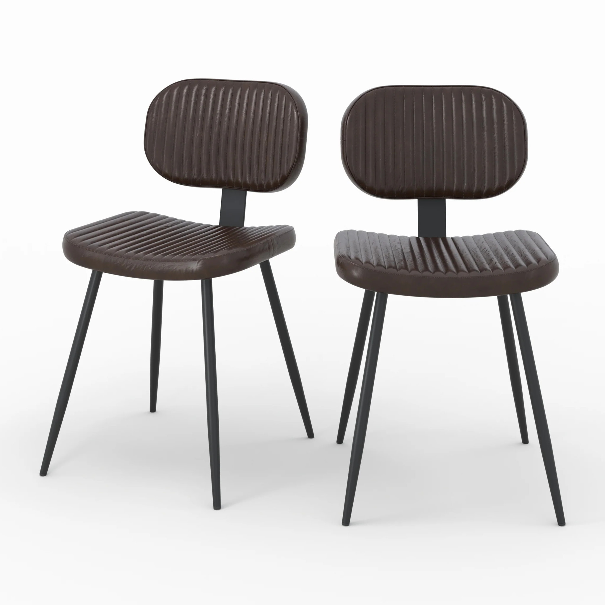 Lot de 2 chaises en cuir marron et pieds en métal noir - Clovis