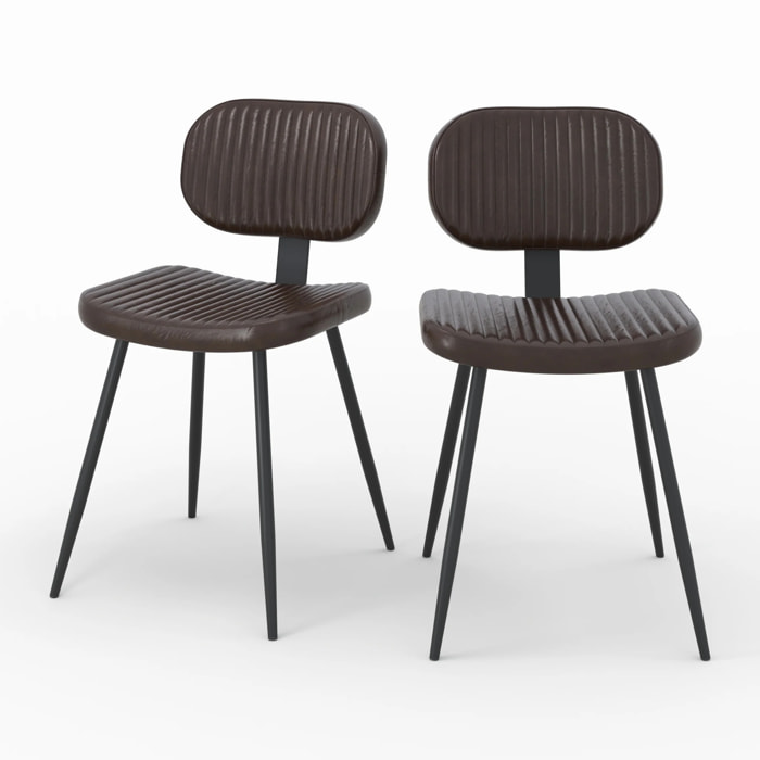 Lot de 2 chaises en cuir marron et pieds en métal noir - Clovis