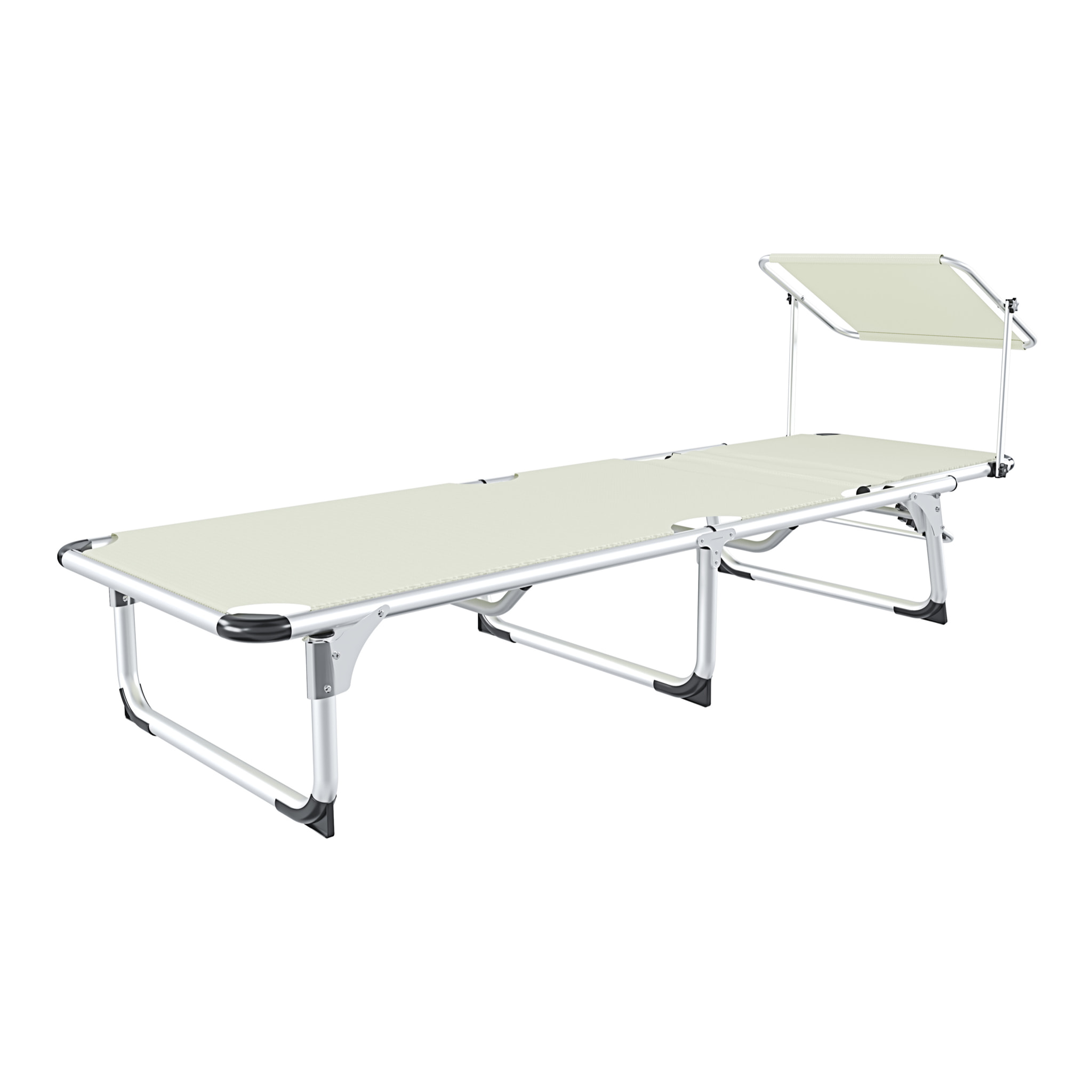 Lettino Pieghevole Prendisole Con Tettuccio Parasole Regolabile 6 Posizioni In Alluminio Sdraio Spiaggia Mare Giardino Piscina 187x59x29 Cm Beige