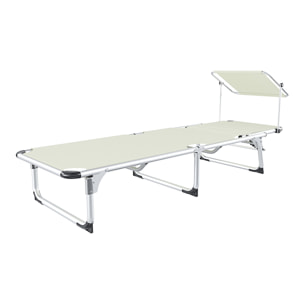 Lettino Pieghevole Prendisole Con Tettuccio Parasole Regolabile 6 Posizioni In Alluminio Sdraio Spiaggia Mare Giardino Piscina 187x59x29 Cm Beige