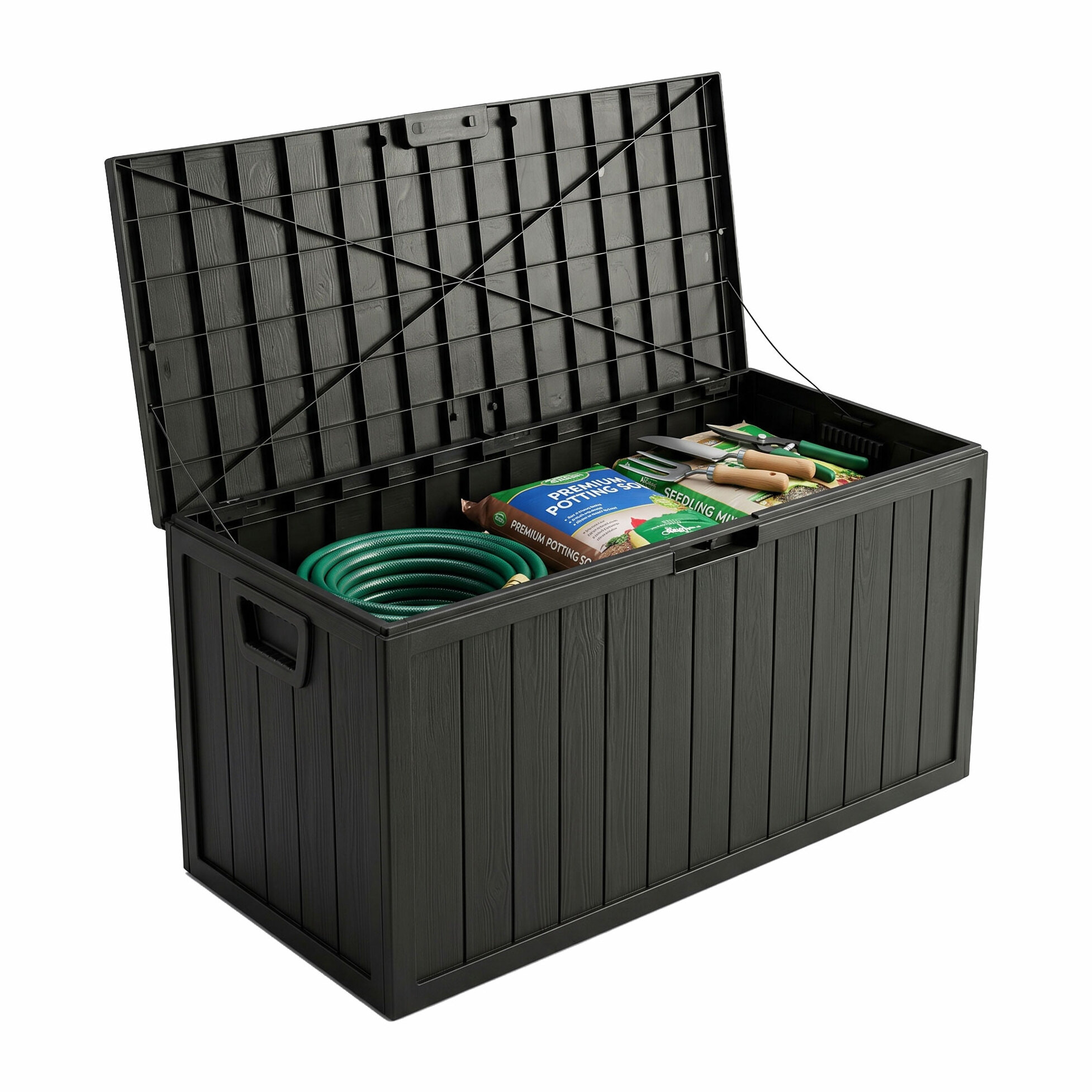 Neo 75 - Baule Portaoggetti da Giardino 110x46x53 cm 285 lt Contenitore Lucchettabile in Resina Nero