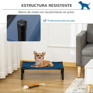 Cama Elevada para Perros Gatos Portátil Cama para Mascotas con Zona de Malla Transpirable y Tela Oxford Marco de Acero para Interior Exterior 61x46x18 cm Azul