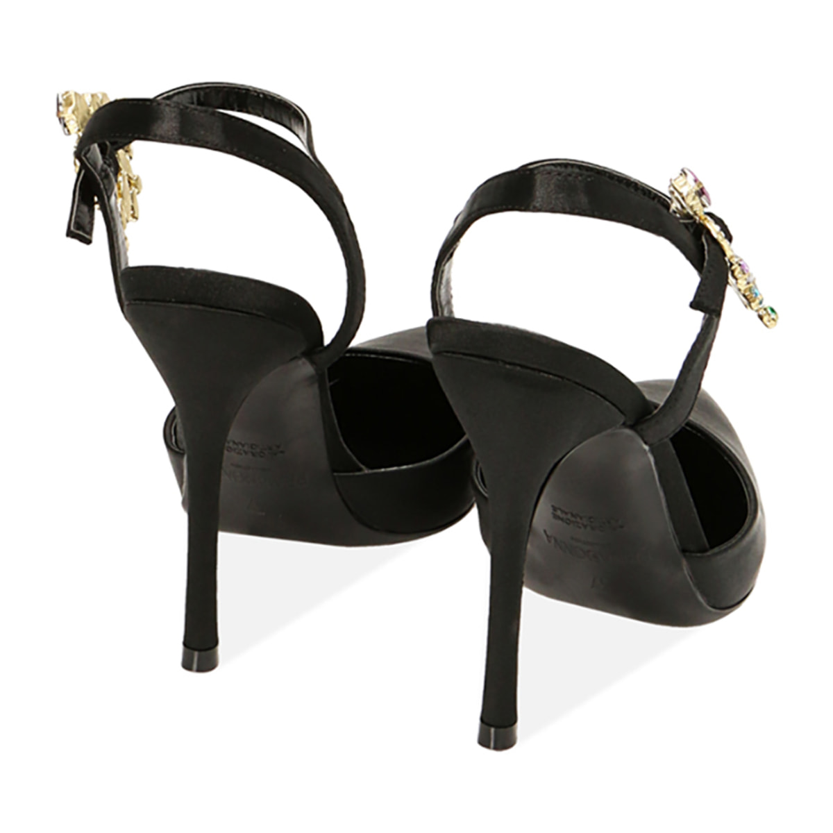 Salón destalonado de raso negro, tacón 10,5 cm