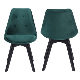 Lot de 4 chaises en velours NORA vertes avec coussin