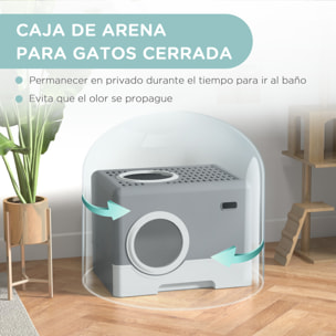 Arenero para Gatos Cubierto, Caja de Arena para Gatos con Bandeja Extraíble, Entrada Frontal y Salida Superior, Pala, Fácil de Limpiar, Antifugas, Gris