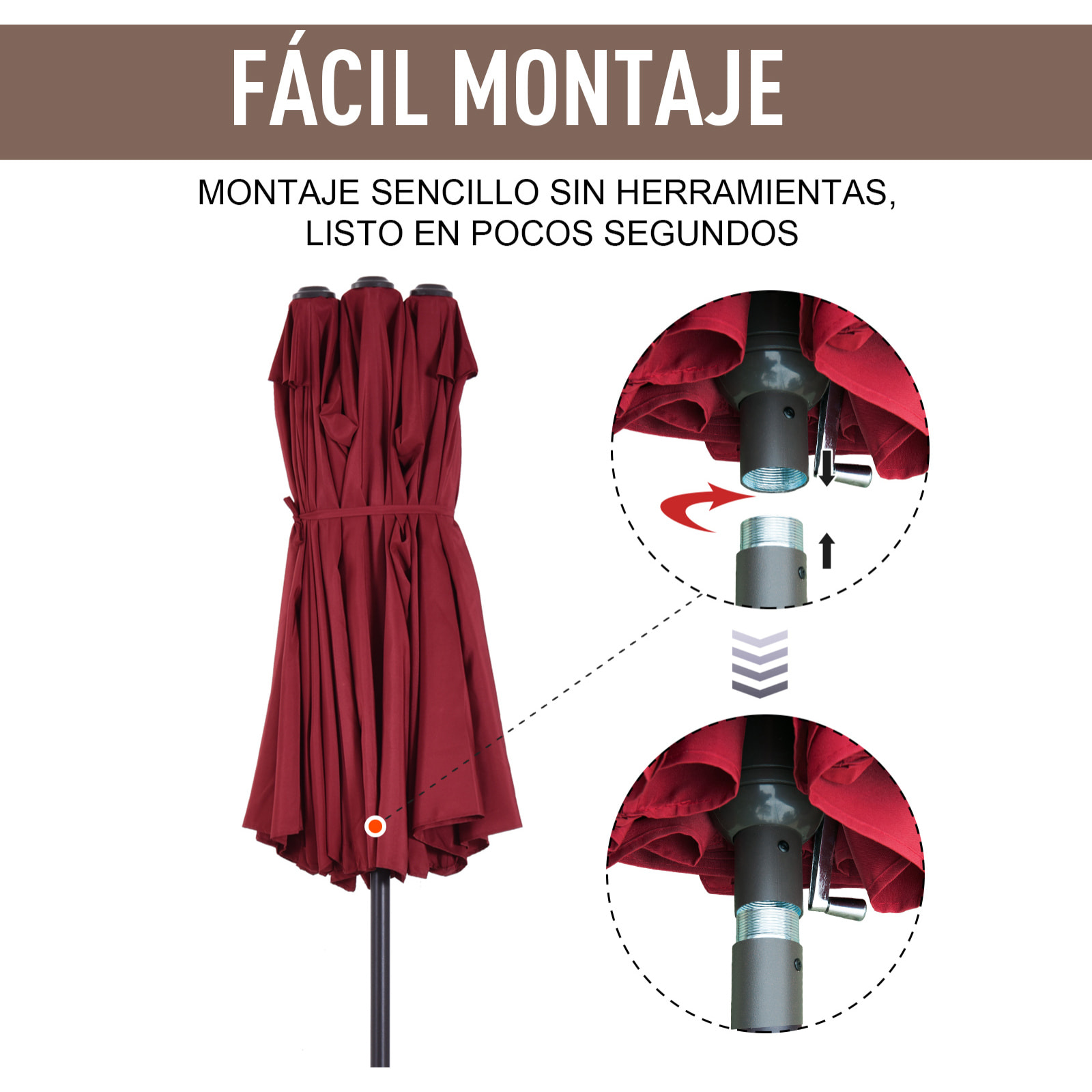 Sombrilla Doble de Tela de Poliá©ster 4.6x2.7x2.4m Rojo