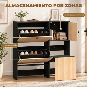 HOMCOM Zapatero Estrecho con 2 Cajones Abatibles, Armario, Taburete Oculto, Mueble Zapatero Moderno con Estantes Ajustables, para 8-10 Pares de Zapatos, para Pasillos, Entradas, 100x23,8x100 cm, Roble