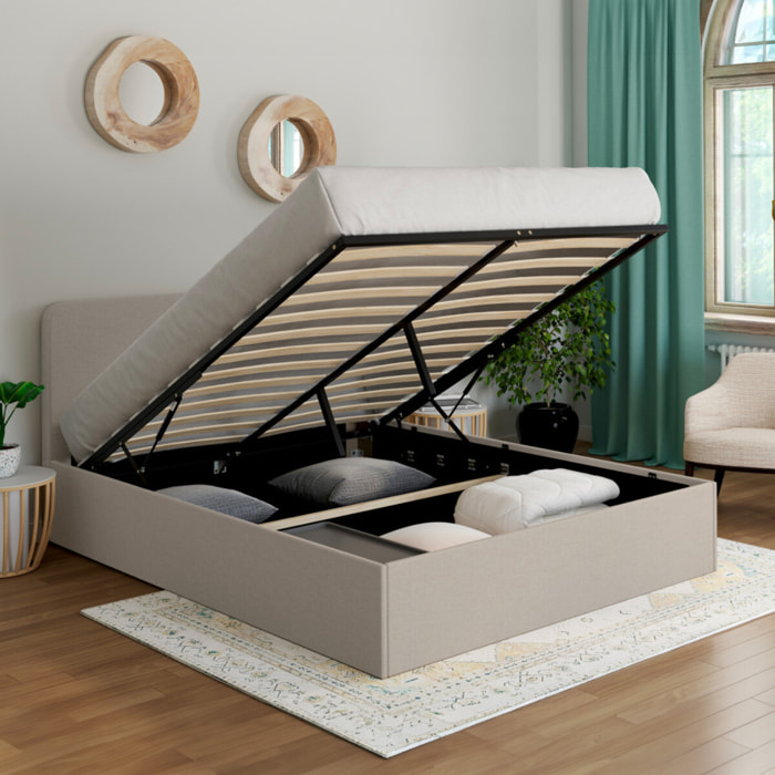 Lit coffre Louise en velours avec sommier et tête de lit - Beige