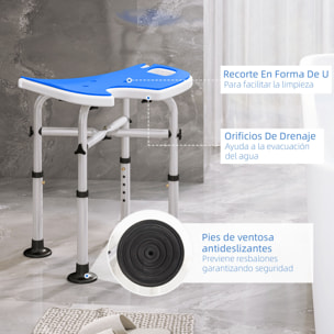 Taburete de Ducha Silla Ducha Personas Mayores Antideslizante Silla para Ducha con Barra de Agarre por Ventosas Altura Regulable y Asiento en Forma de U Carga 150 kg Azul