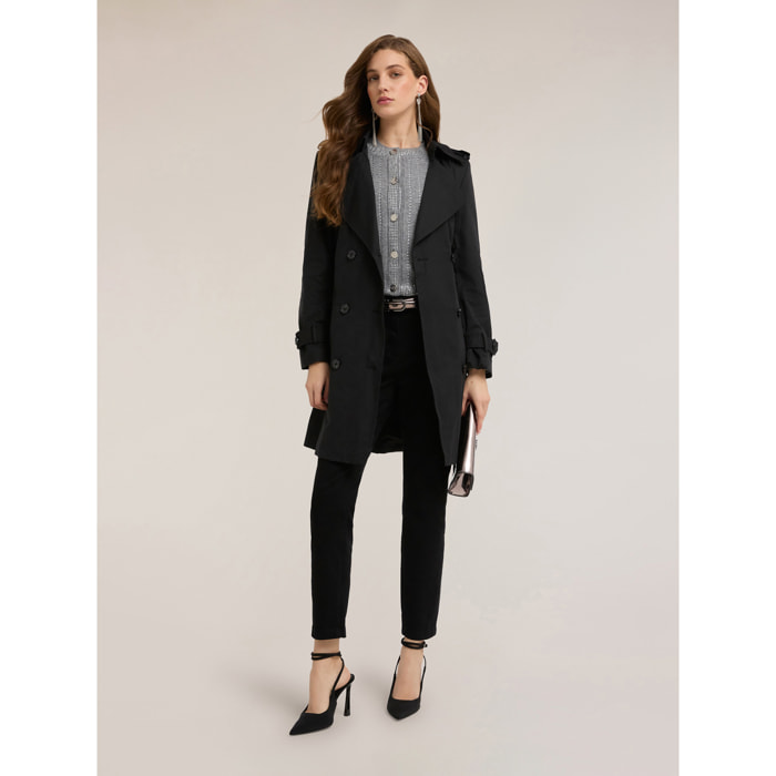 Motivi - Gabardina doble botonadura en tejido técnico - Negro