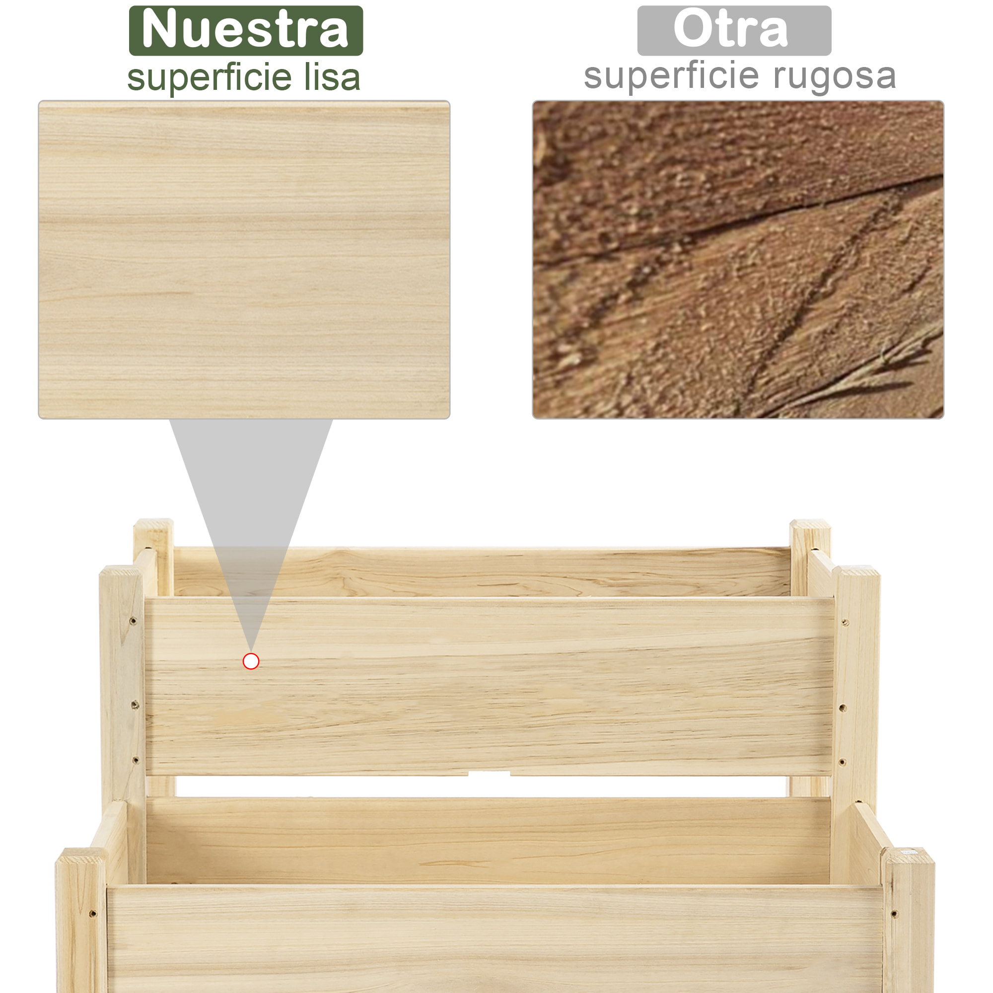 Mesa de Cultivo Huerto Urbano Elevado de Madera de 2 Niveles Mesa de Jardinera para Cultivo Plantas Flores Verduras 86x85x72 cm Madera Natural