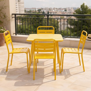 Ensemble table de jardin carrée 70cm et 4 chaises jaune EVORA