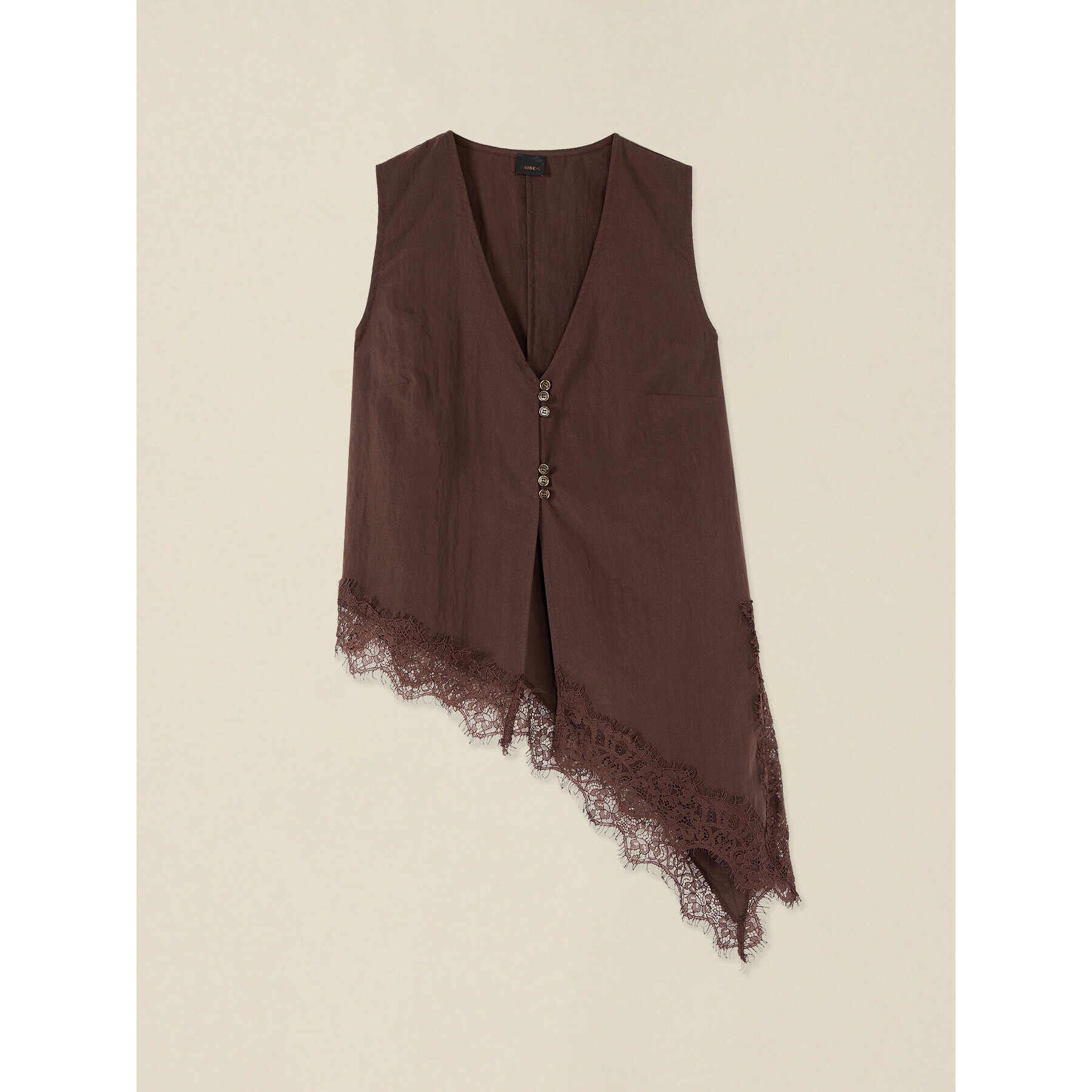 Oltre - Blusa asimmetrica con pizzo - Marrone