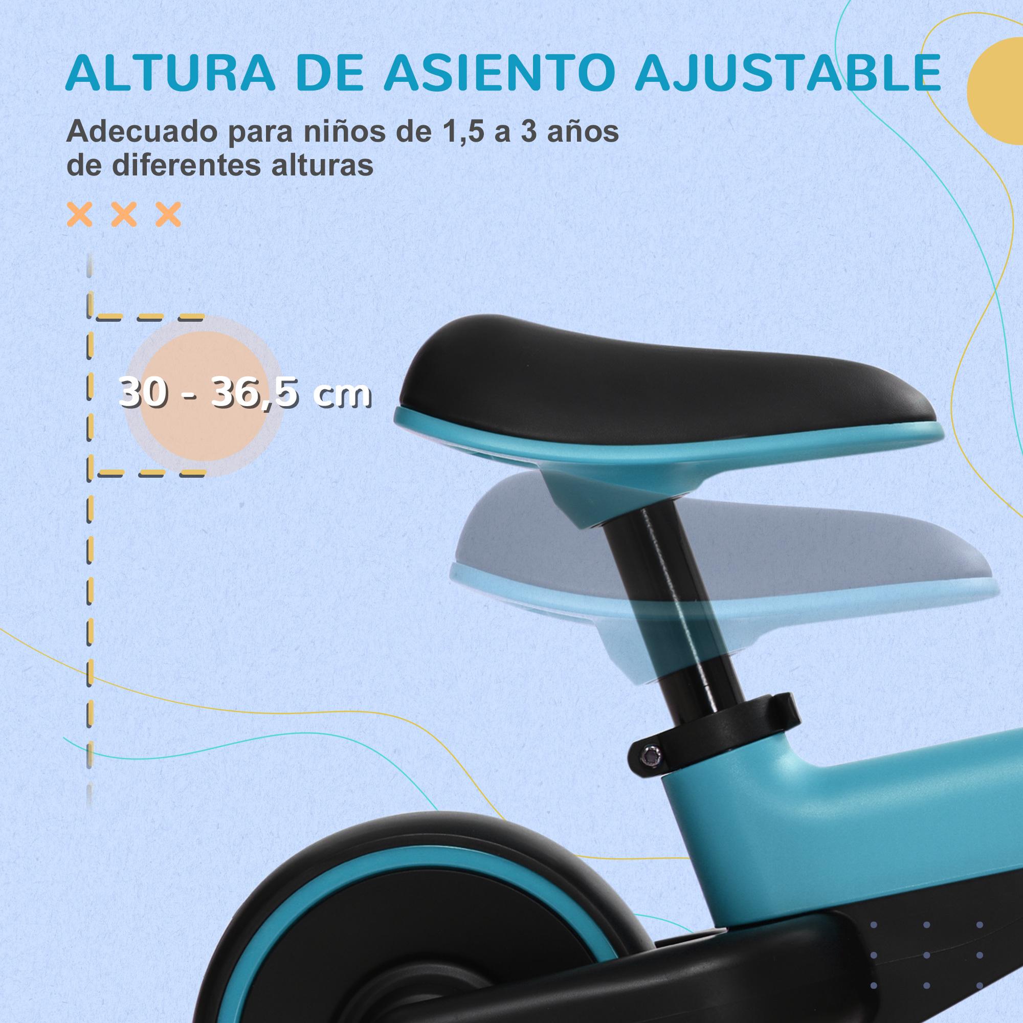 Bicicleta sin Pedales para Niños de +18 Meses Triciclo Infantil para Bebé con Sillín Ajustable en 30-36,5 cm Ruedas de Ø19 cm Carga 25 kg 66,5x34x46,5 cm Azul