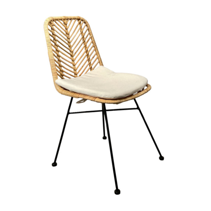 Chaise en rotin naturel tressé avec coussin blanc – RATTAN 2