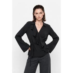 Kocca - Blusa a portafoglio in viscosa con scollo a V e ruches Donna