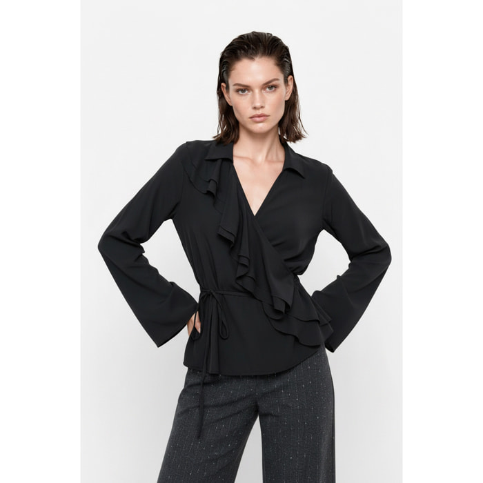Kocca - Blusa a portafoglio in viscosa con scollo a V e ruches Donna