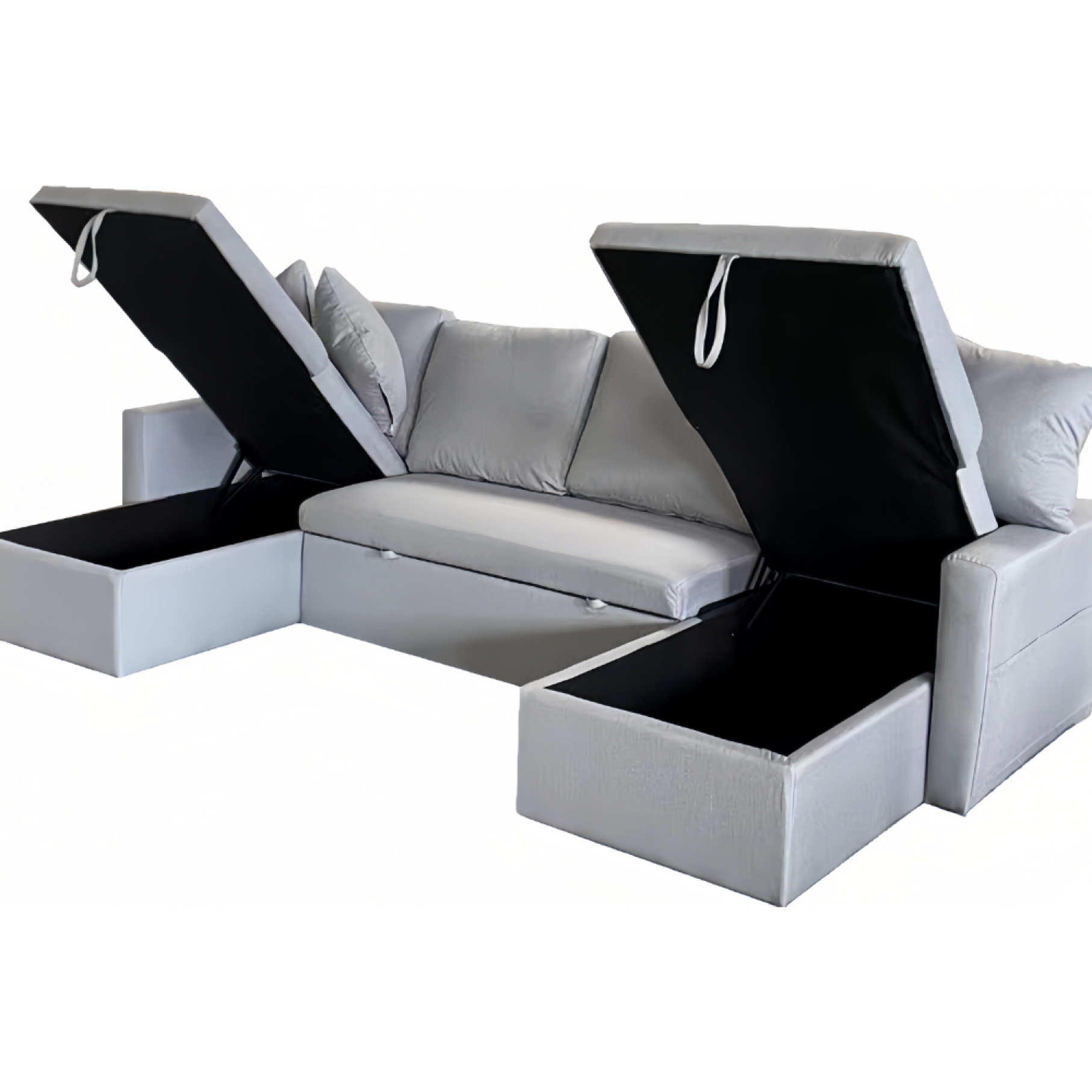 ELLA - Canapé panoramique convertible 4 places en tissu avec coffre - gris clair