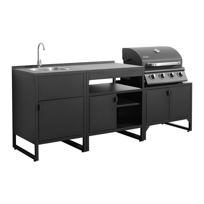 Cuisine extérieure 3 modules acier inoxydable avec barbecue gaz 4 brûleurs KEA