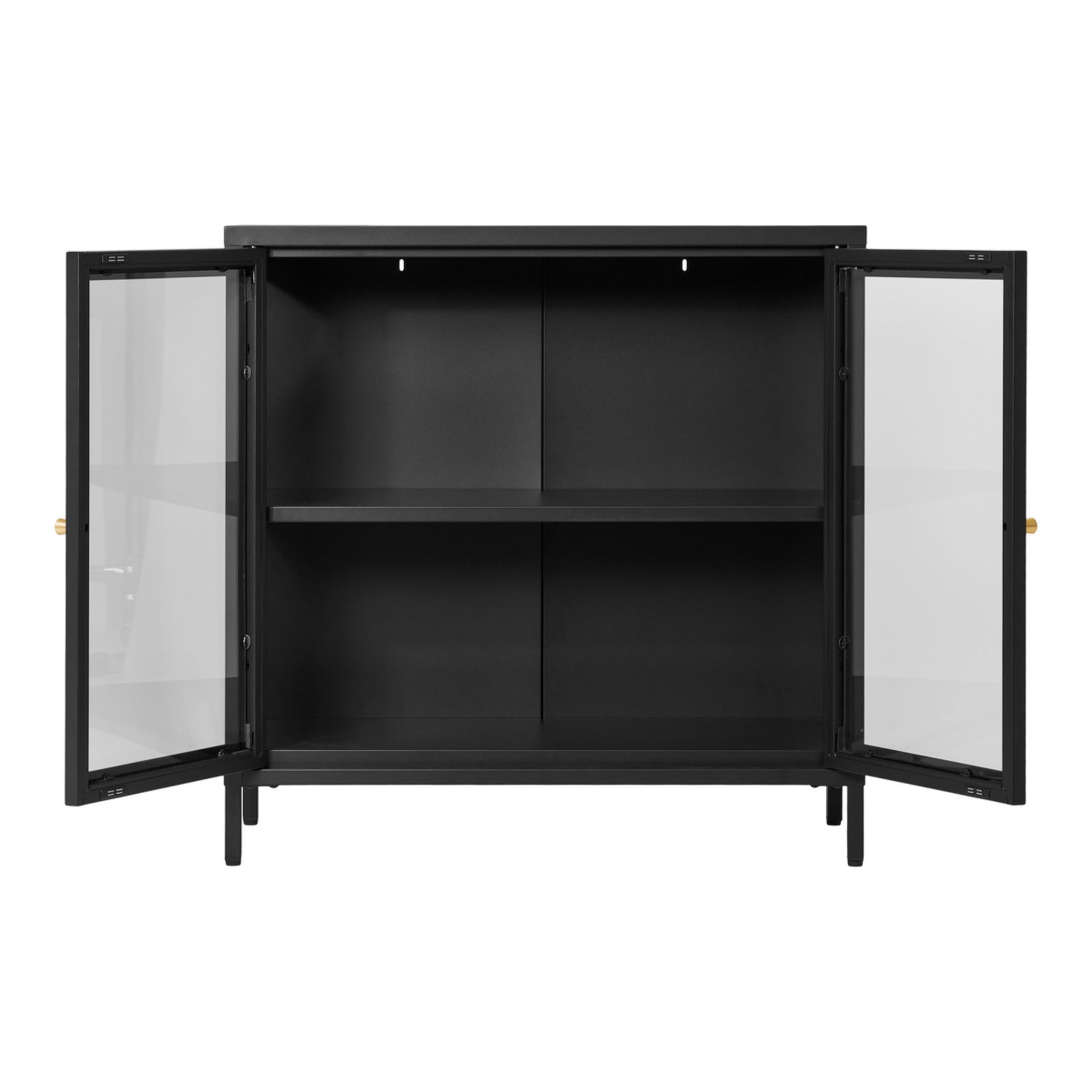Credenza Dalby con 2 ante in vetro, acciaio nero 80×35×80 cm