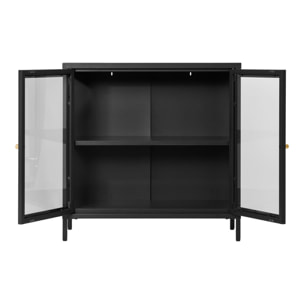 Credenza Dalby con 2 ante in vetro, acciaio nero 80×35×80 cm