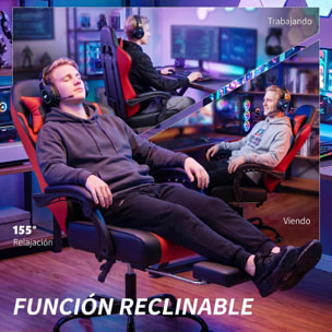 Silla Gaming Ergonómica, Silla Gamer con Lumbar Masaje Vibración, Reclinable 155°, Altura Ajustable, Reposacabezas y Reposapiés Retráctil, para Oficina, Estudio, Rojo