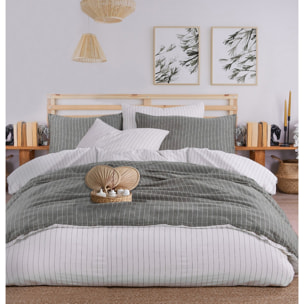 Parure de lit 100% coton tisse teint Kaki