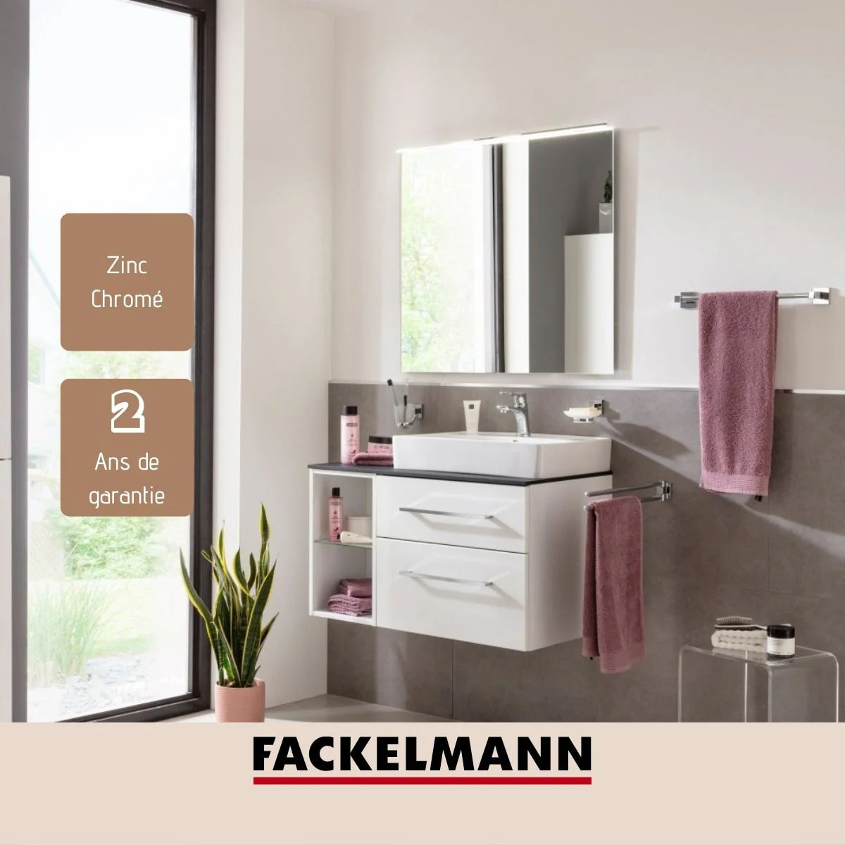 Porte serviette mural vertical gris chrome 49,5 x 5 x 7 cm Fackelmann Mare