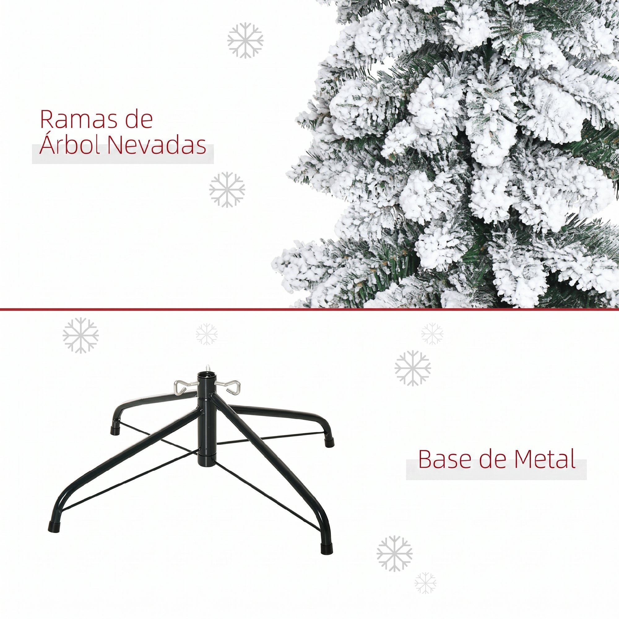Árbol de Navidad Estrecho 180 cm, Árbol de Navidad Artificial Nevado con 395 Ramas y Soporte de Metal Plegable, Decoración Navideña para Salón, Interior, Verde