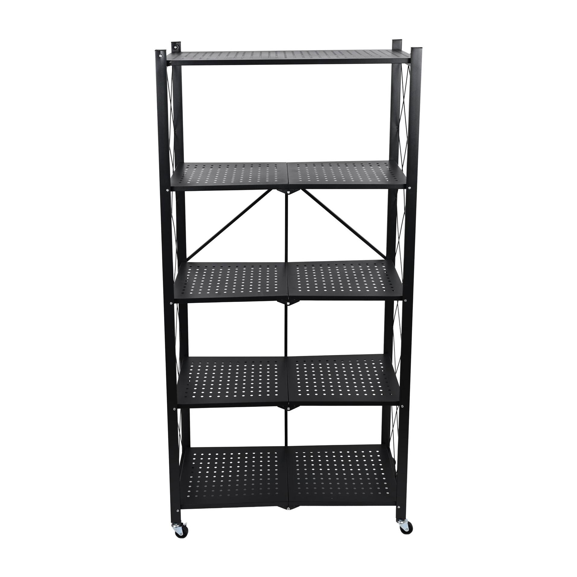 Estantería de Almacenamiento PLEGABLE de 5 Estantes con ruedas, SIN montaje - 71x34x160 cm color Negro