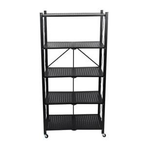 Estantería de Almacenamiento PLEGABLE de 5 Estantes con ruedas, SIN montaje - 71x34x160 cm color Negro