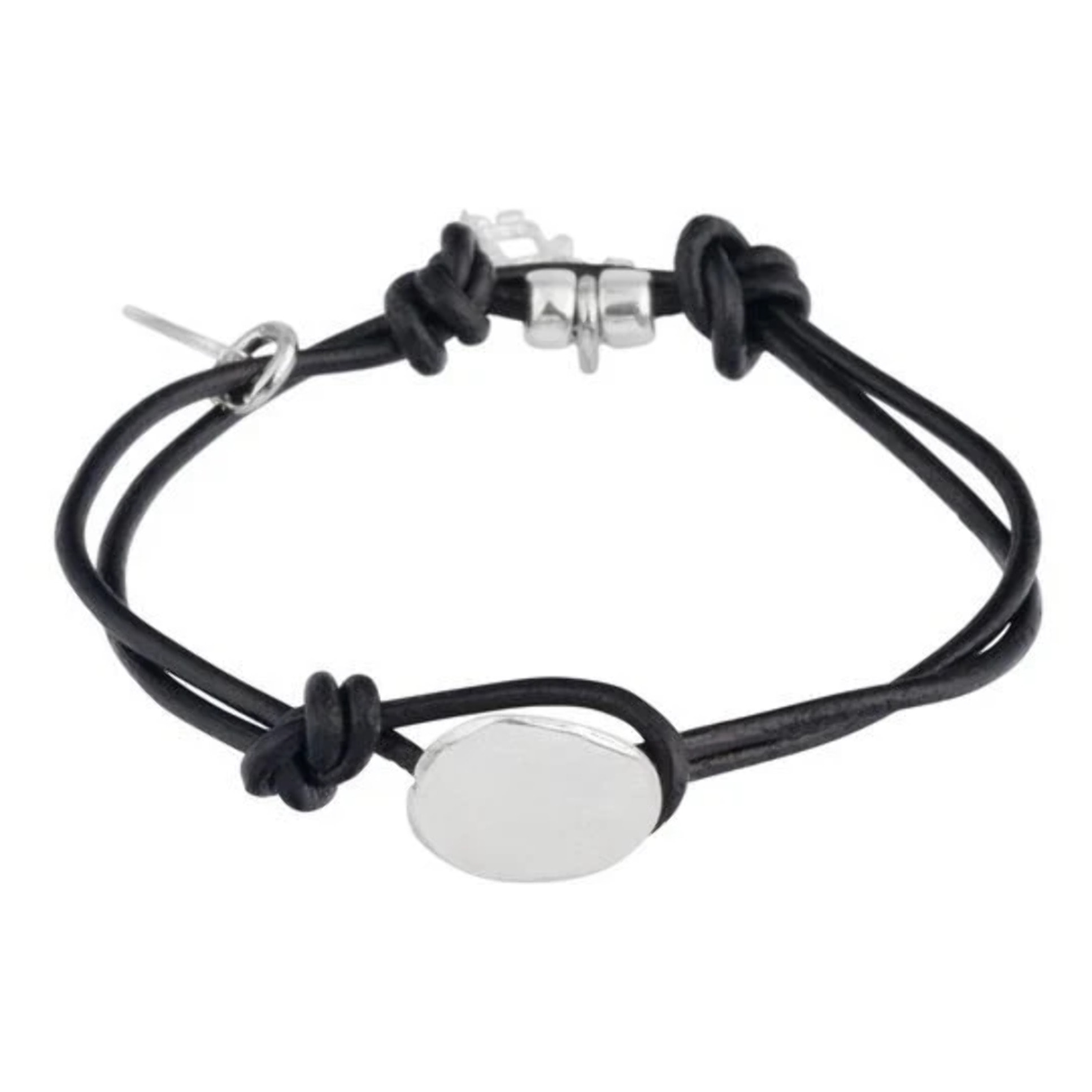 Pulsera cuero charm niña plata zamak