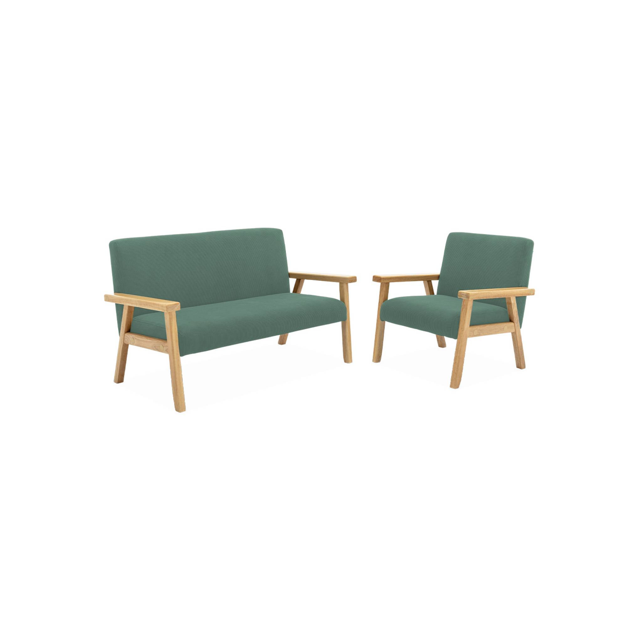 Fauteuil enfant en bois et velours côtelé kaki. ISAK L 47 x P 43.5 x H 50cm