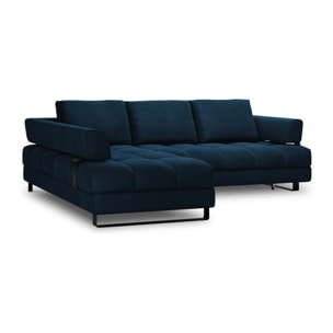 Canapé d'angle gauche convertible avec coffre de rangement "Clinton" 5 places en velours bleu roi