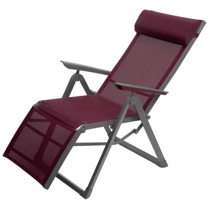 Fauteuil de jardin inclinable "Decima" bordeaux & graphite 8 positions en aluminium traoté époxy