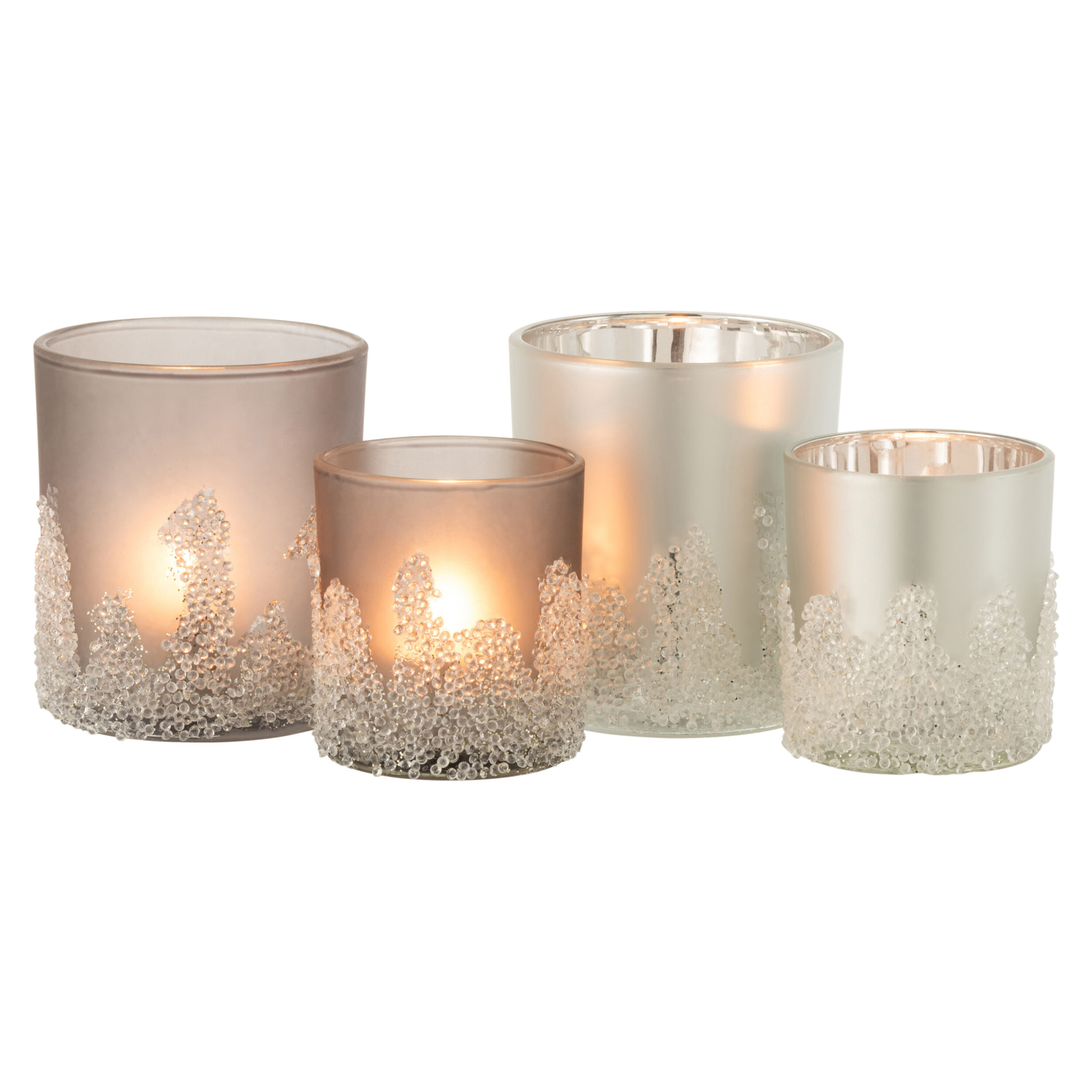 J-Line photophore Givré - verre - gris/argent - large - 2 pcs