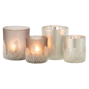 J-Line photophore Givré - verre - gris/argent - large - 2 pcs