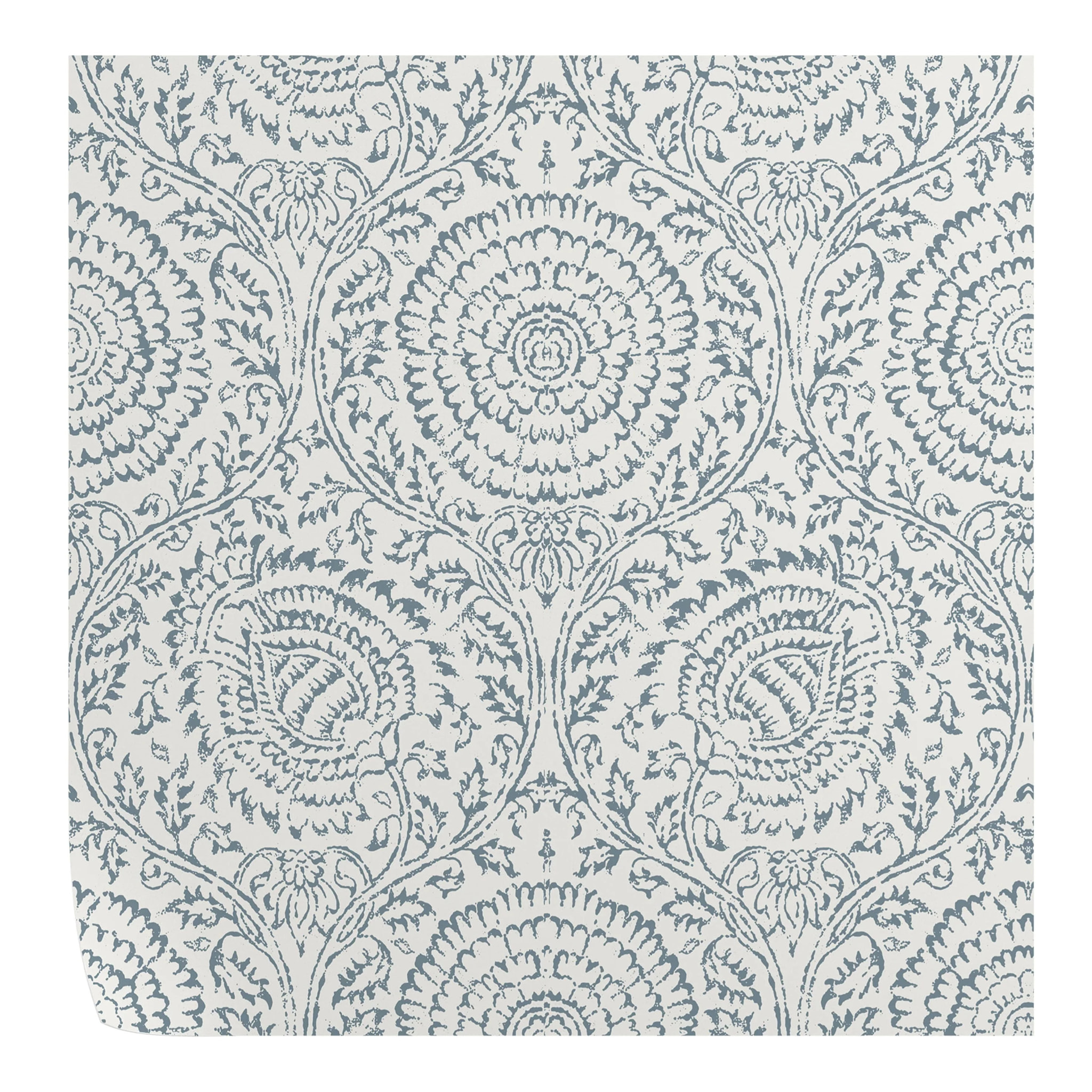 Carta da Parati Chic Bianca e Blu Damascata