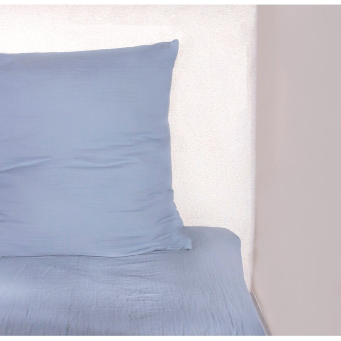 Housse de couette gaze de coton lavé bleu givrée