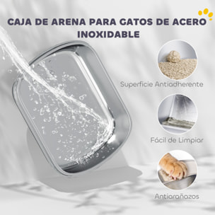 Arenero para Gatos de Acero Inoxidable XL, Caja de Arena para Gatos, Arenero con Tapa Abatible, Laterales Altos, Entrada Superior, Pala, sin Olores, Fácil de Limpiar, Antifugas, Blanco