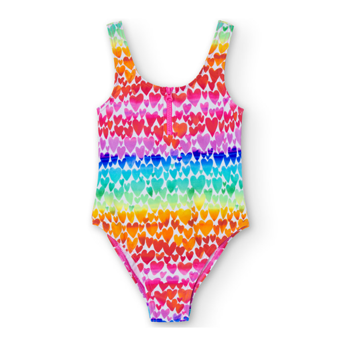 Bañador estampado con corazones de color rojo, niña