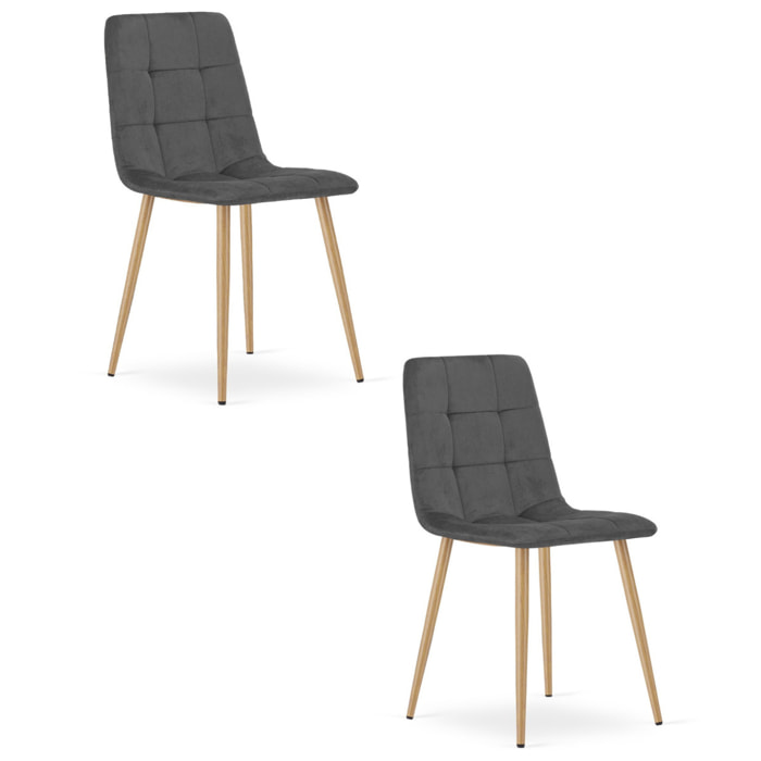 Set di 2 sedie Kara in velluto grigio scuro e metallo effetto legno