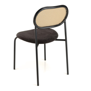 LEA - Lot de 2 chaises assise tissu noir dossier effet cannage et métal