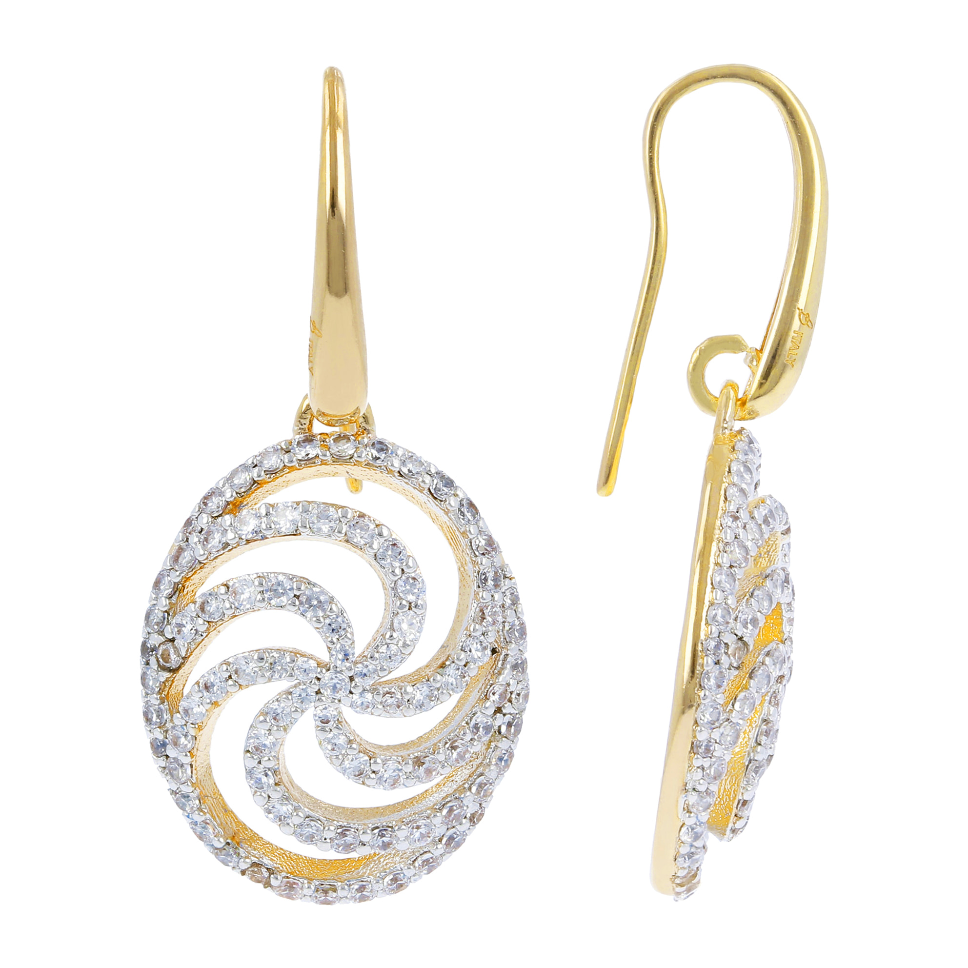 Orecchini Golden Pendenti Forma Ovale con Vortice in Cubic Zirconia Placcato Oro Giallo 18kt