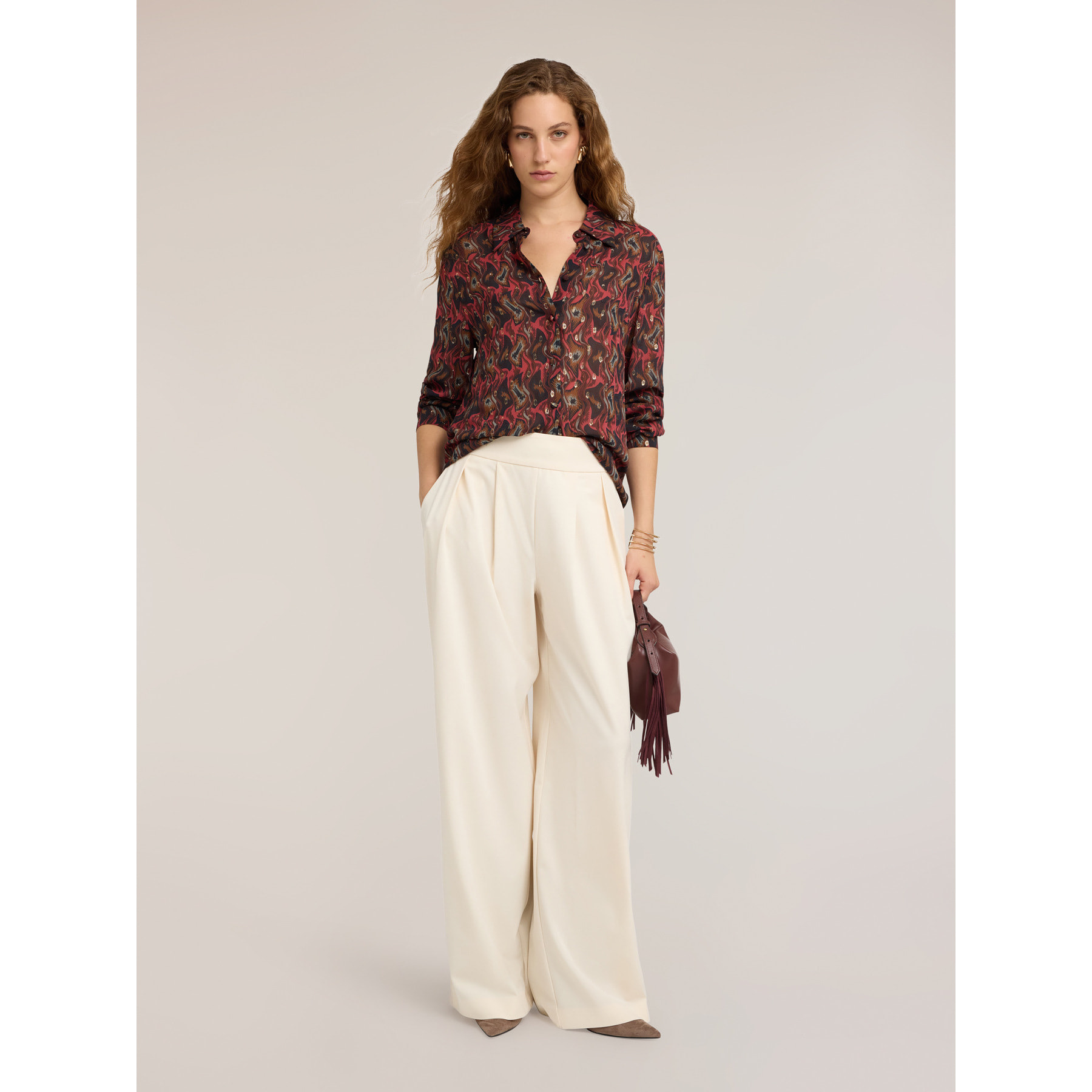Motivi - Camicia in georgette fil coupé con stampa - Rosso