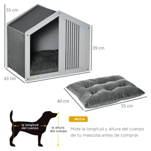 Caseta Madera para Perros Interior con Cojín Acolchado Ventilaciones 60x43x55 cm